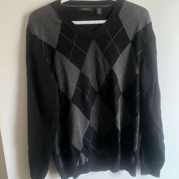 Van Heusen Grey Argyle Pattern Sweater Large - Picture 1 of 2